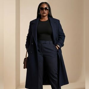 Sophisticated Women's Navy Coat and Trousers